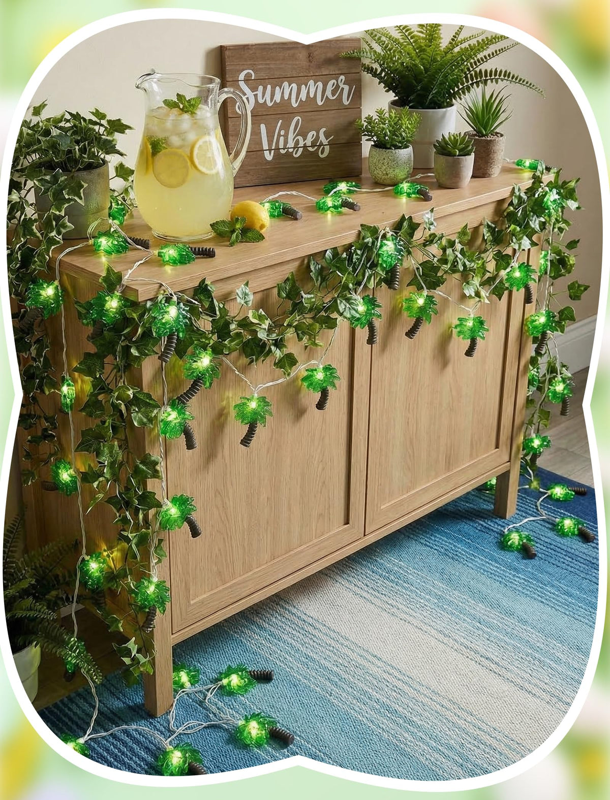 8.5Ft Palm Tree String Lights Outdoor, Hawaiian Beach Themed Party Decorations Lights with 10 LED Palm Tree Lights, Plug in Fairy Lights for Outdoor Indoor Tropical Beach Party Birthday Pool Decor
