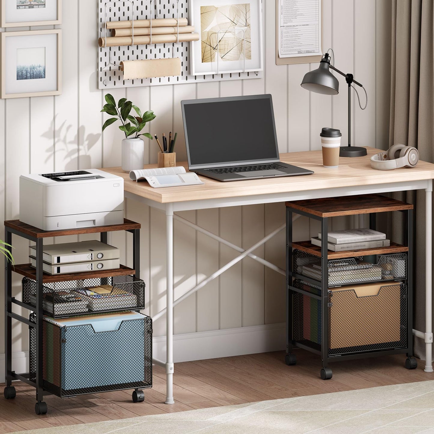 HOOBRO Rolling File Cart with 2 Storage Drawers, Under Desk Mobile Filing Cabinet on Wheels for Home Office, Hanging Folder Holder Utility Cart Printer Stand, Rustic Brown BF39WJ01