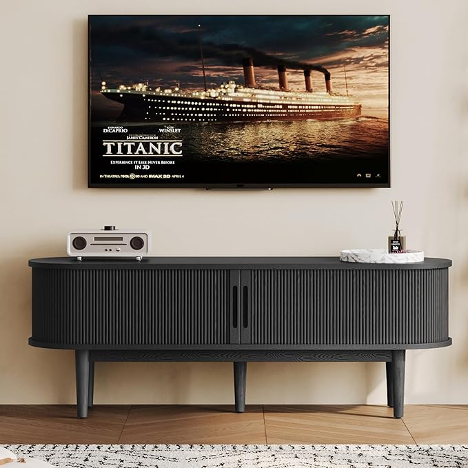 LINSY HOME 58" Fluted TV Stand for TVs up to 65 Inch, Mid Century Modern