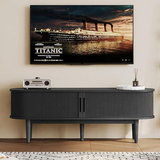 LINSY HOME 58" Fluted TV Stand for TVs up to 65 Inch, Mid Century Modern