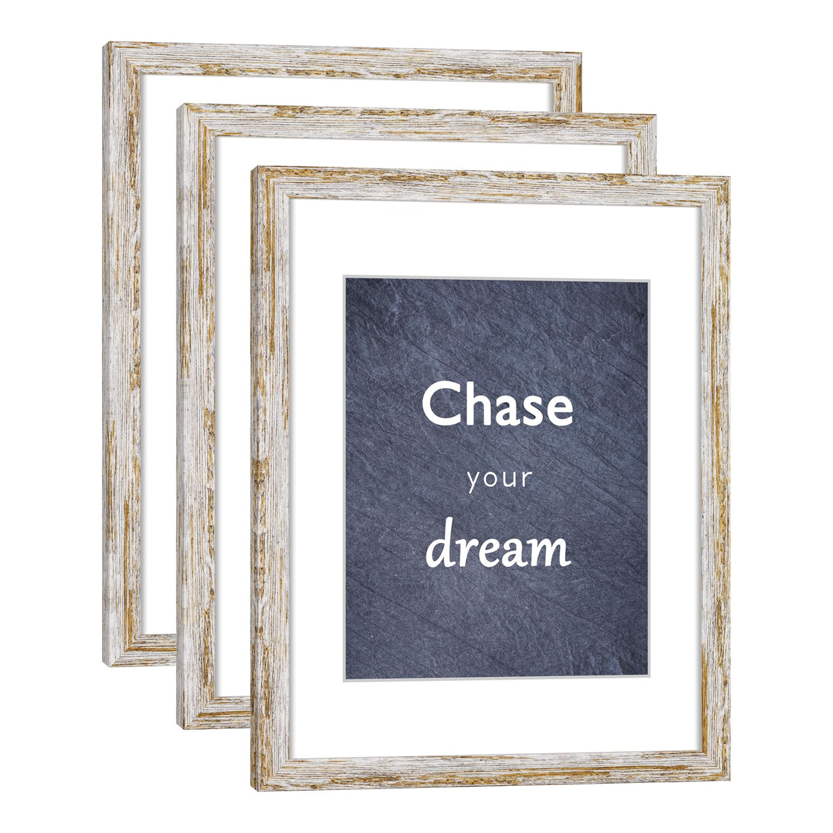 DEKWINN Rustic Distressed Retro Style White Frame 11x14 Picture Frame Set of 3 with Real Glass for Pictures 8x10 with Mat or 11x14 Without Mat, Wall Gallery or Tabletop display