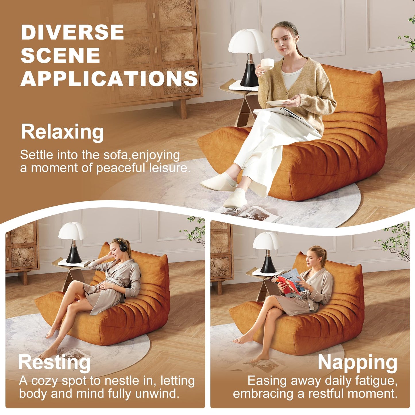 Snug Sofee Bean Bag Chair for Adults, Bean Bag Sofa - Adult Size with Soft Waterproof Fabric for Living Room, Apartments, Reading Corner, Gaming, and Movie Venue (DarkOrange)