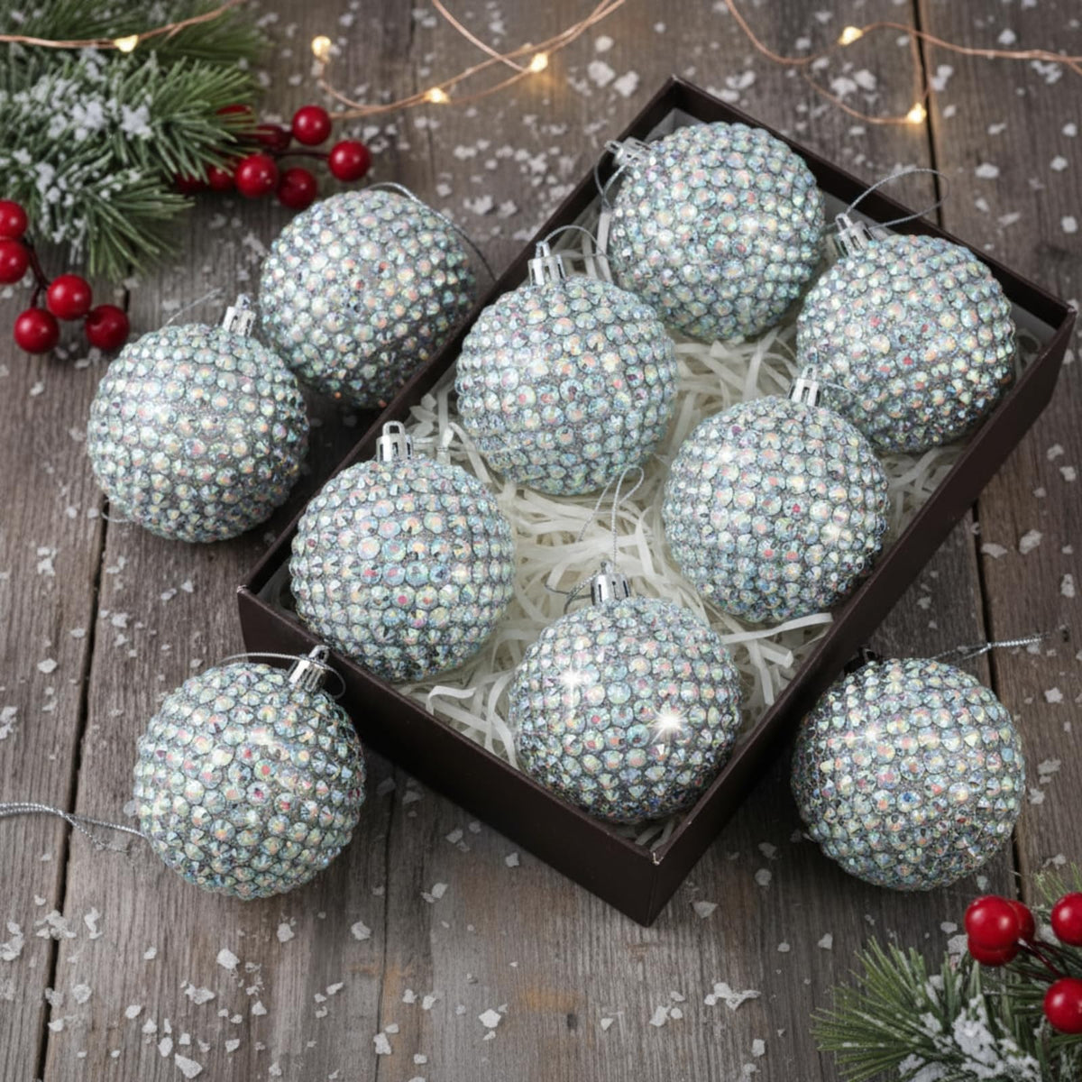 Sosation 12 Pcs Rhinestone Christmas Ornaments Ball 2.36 Inch Sparkly Glitter Christmas Tree Decoration Silver Glitter Xmas Hanging Balls for Xmas Gifts Home Decoration Wedding Party