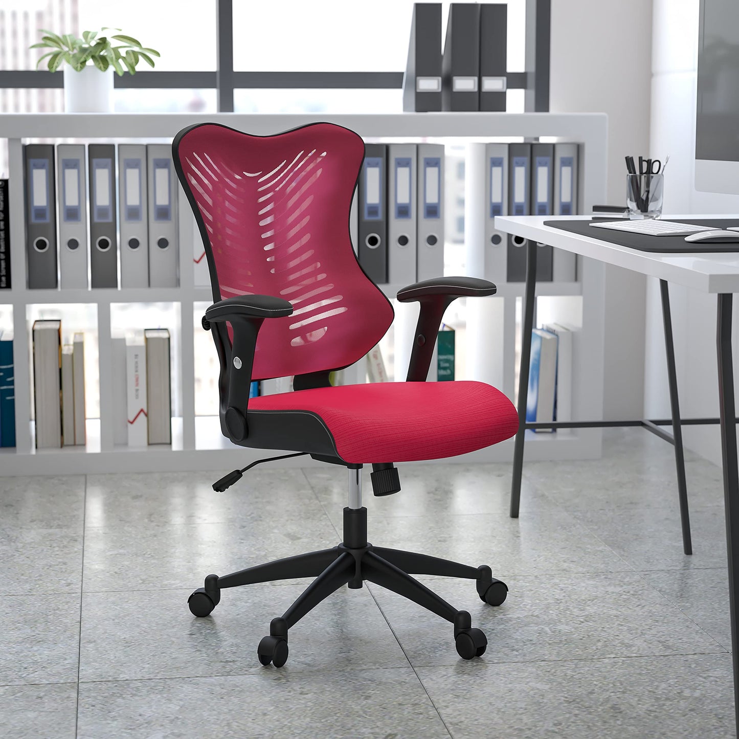 Flash Furniture Kale High Back Designer Burgundy Mesh Executive Swivel Ergonomic Office Chair with Adjustable Arms