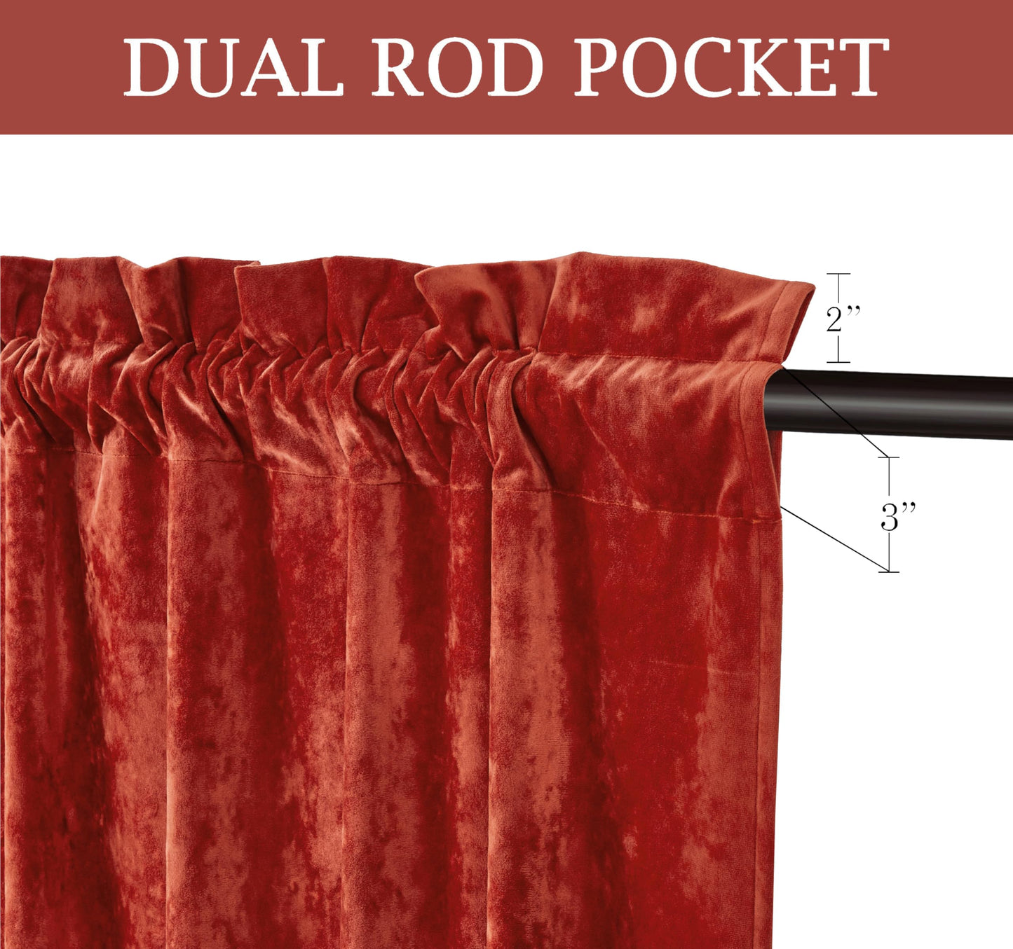 Chezmoi Collection Lux Brick Red Crushed Velvet Curtains 2 Panel Set - 72 inches Long Room Darkening Luxury Distressed Velvet Rod Pocket Window Drapes for Living Room Bedroom 50" W x 72" L