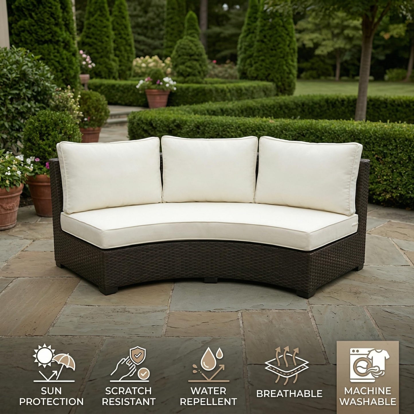 TQ369SM Outdoor Curved Sofa Cushion Couch Cover with Zipper 4-Piece Patio Half-Moon Sectional Replacement Cover Breathable (Lihgt Grey, Customize)