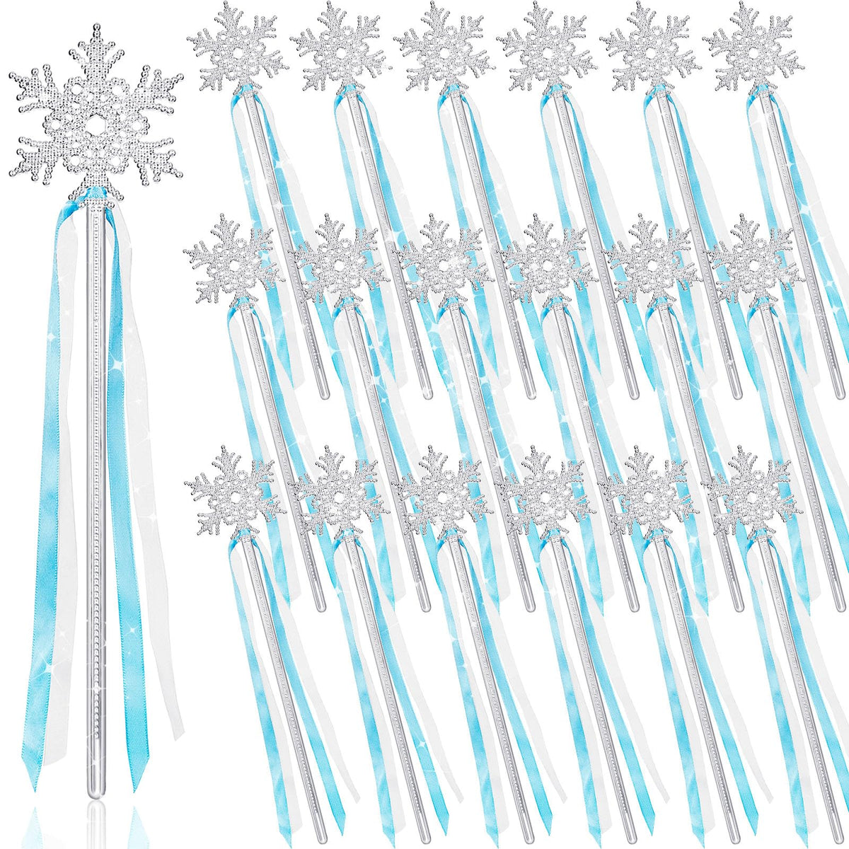 Gejoy Winter Snowflake Wand Silver Snowflake Magic Wand Winter Flake Theme Winter Wand Princess(12 Pcs)