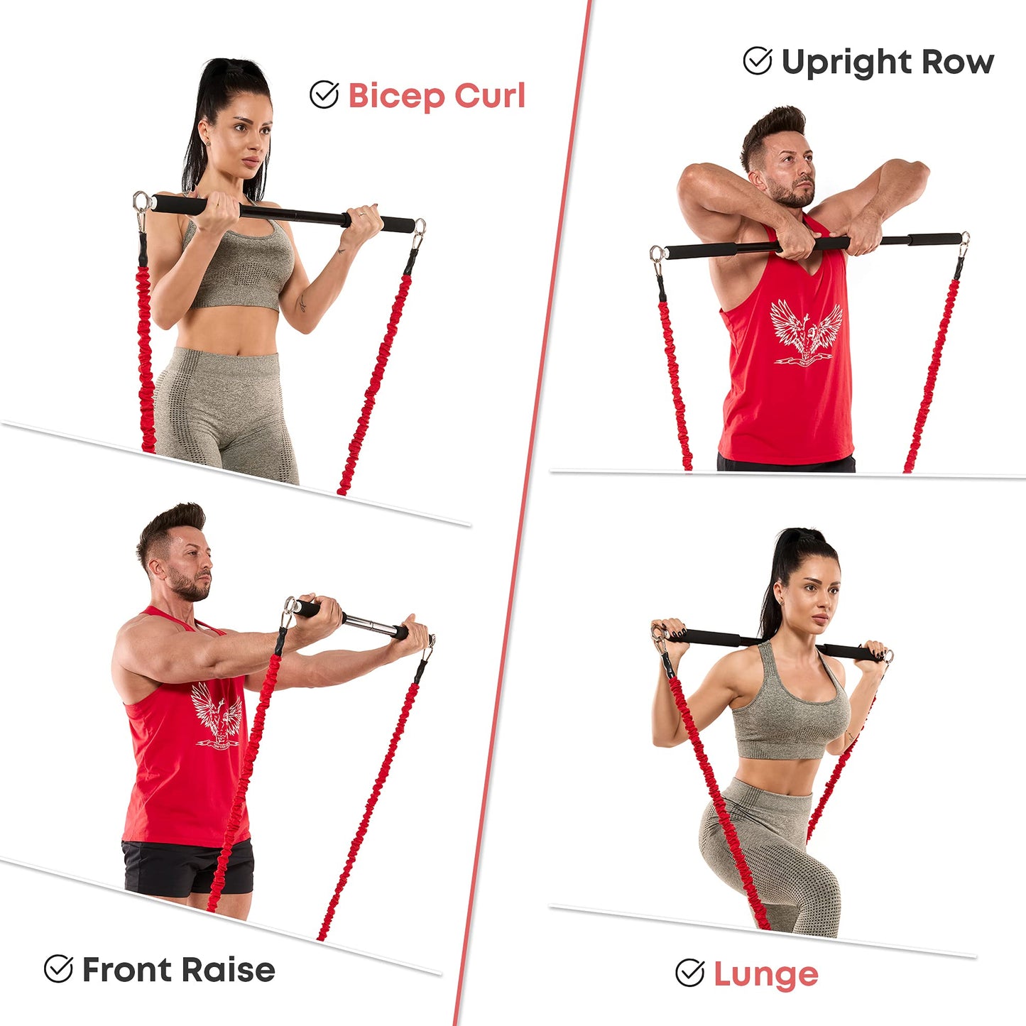Resistance Band Bar for Fitness – Workout Bar for Exercise, Squat, Biceps, Triceps, Shoulders, Back – Adjustable 3 Parts Bar for Resistance Bands – Durable Portable Steel Pilates Resistance Bar