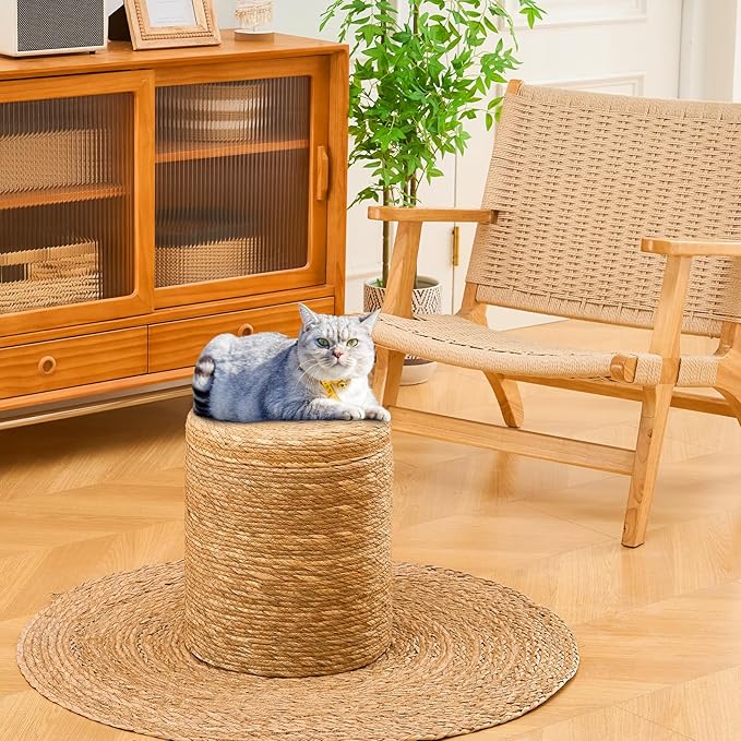 Wimarsbon Round Pouf Ottomans, Handwoven Natural Water Hyacinth Seagrass Pouffe