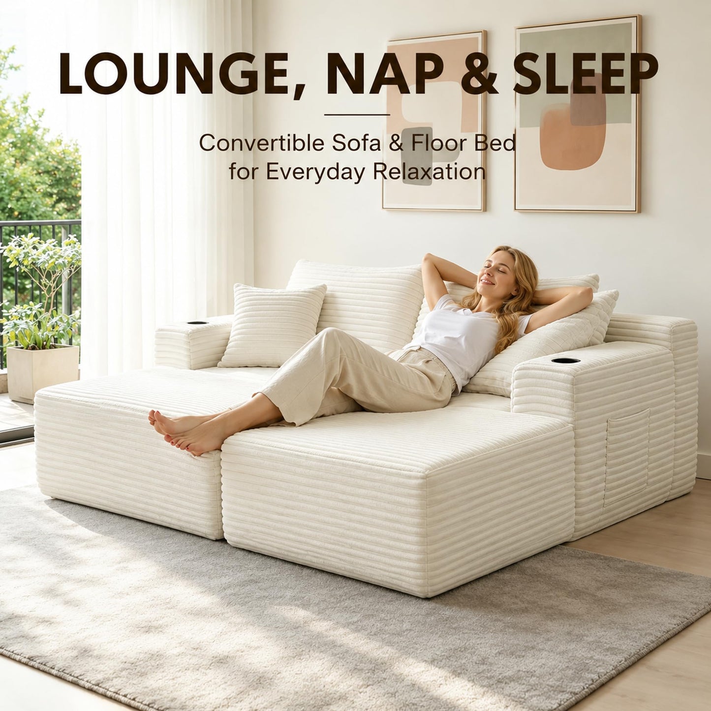 WuerQi 76" Loveseat Sleeper Sofa Bed with 2 Cup Holders, Boneless Couch Recliner, Deep Seat 2-Seater Sofa, No Assembly Required for Living Room