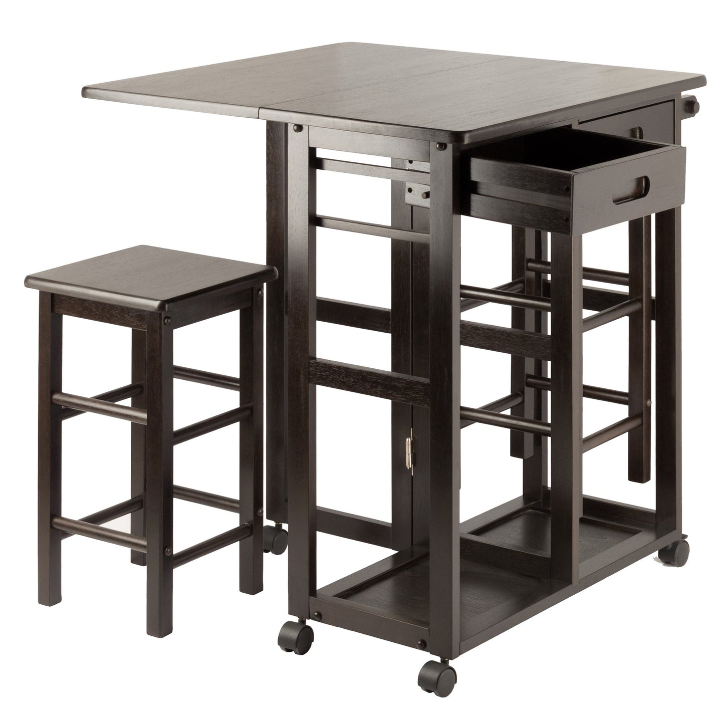 Winsome Suzanne Kitchen Table Set with Stools, 33" in Coffee, Convenient Sturdy Mobile Kitchen & Dining Room Table & Chairs with Storage for Small Spaces, Dorms, Apartments