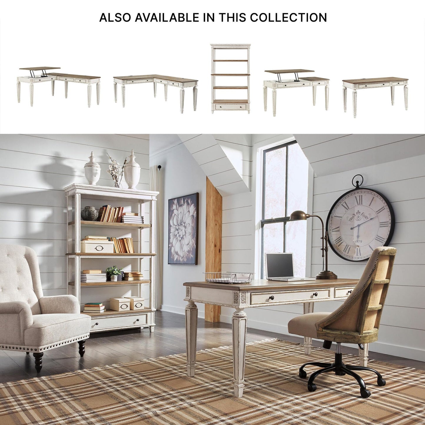 Signature Design by Ashley Realyn French Country 75" Bookcase with Drawer, Chipped White