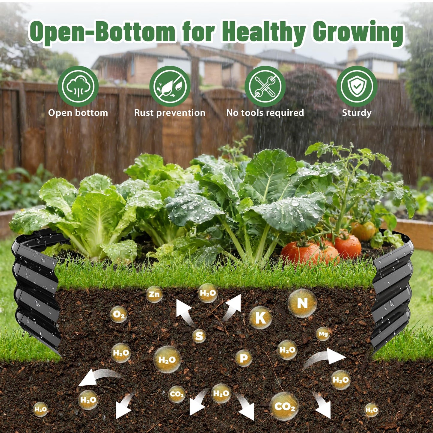 VAMFUTRE Hexagon Raised Garden Bed, 48 Inch Diagonal & 12 Inch Tall, Galvanized Steel Planter Box with Wave-Shaped Metal Panels for Outdoor Flower,Tree,Herb & Vegetable Garden (Black, 4FT X 1FT)