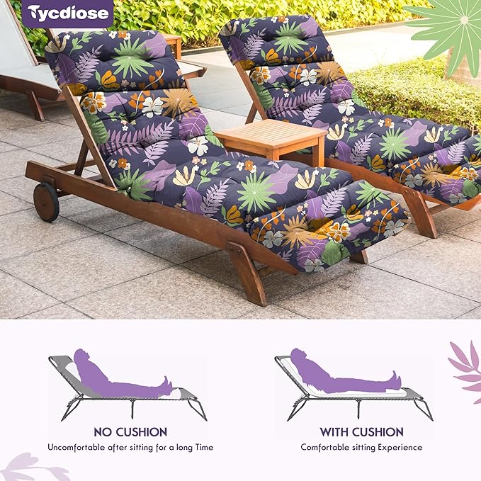 Outdoor Chaise Lounge Chair Cushion Waterproof 74.4 x 22 x 4.7 Inches Thickened