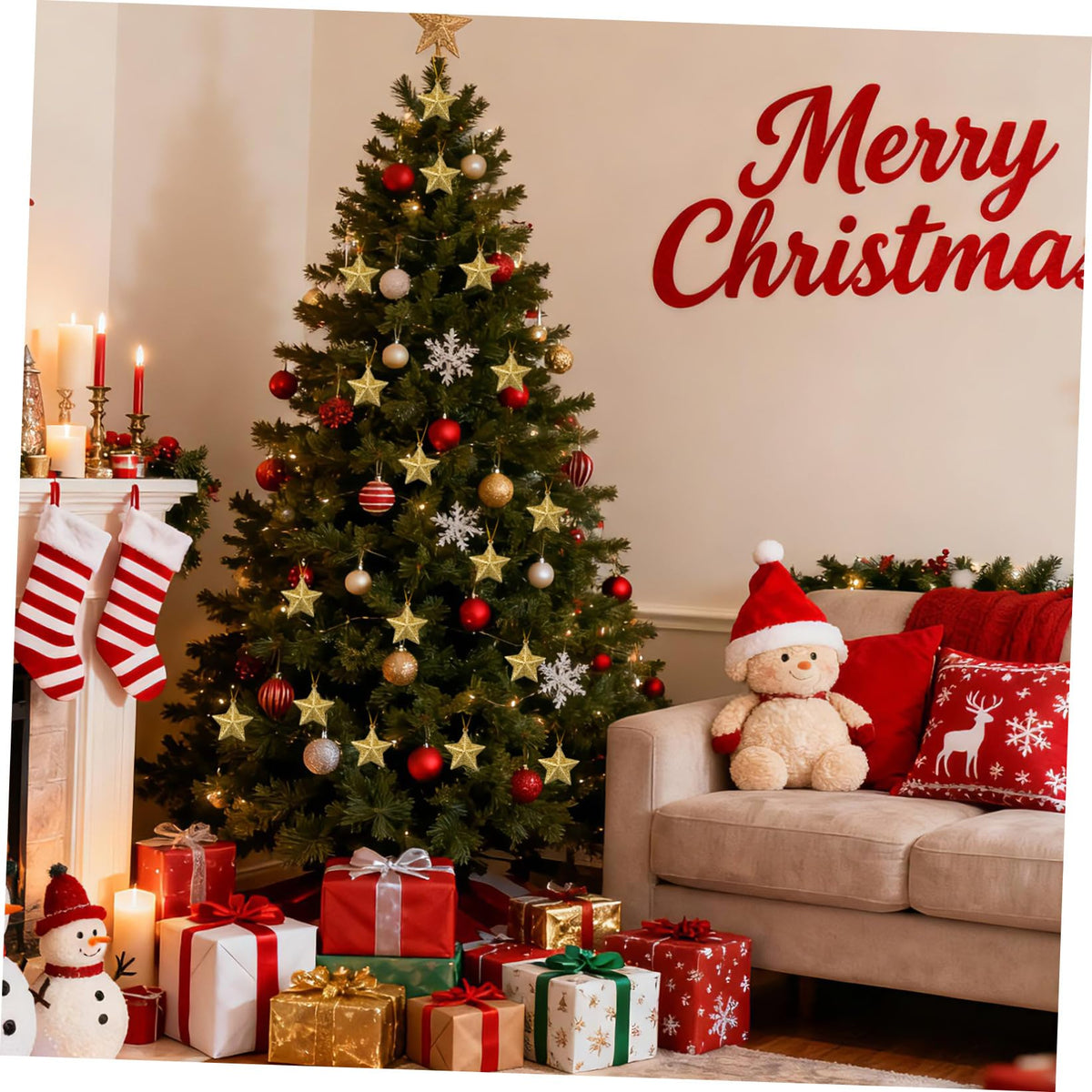 30 Pcs Star Ornaments Christmas Star Pendant Hanging Christmas Ornaments Jewelry Gold Glitter Tree Festival Decorations 3D Charm Celebrity