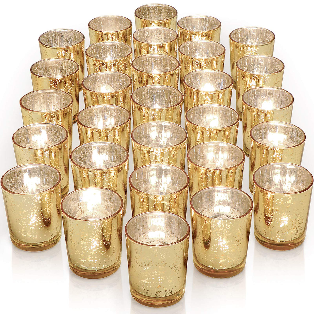 LETINE Gold Votive Candle Holders Set of 36 - Speckled Mercury Gold Glass Candle Holder Bulk - Ideal Spring Summer Decor for Wedding Centerpiece Table，Valentine's Day Decorations Indoor