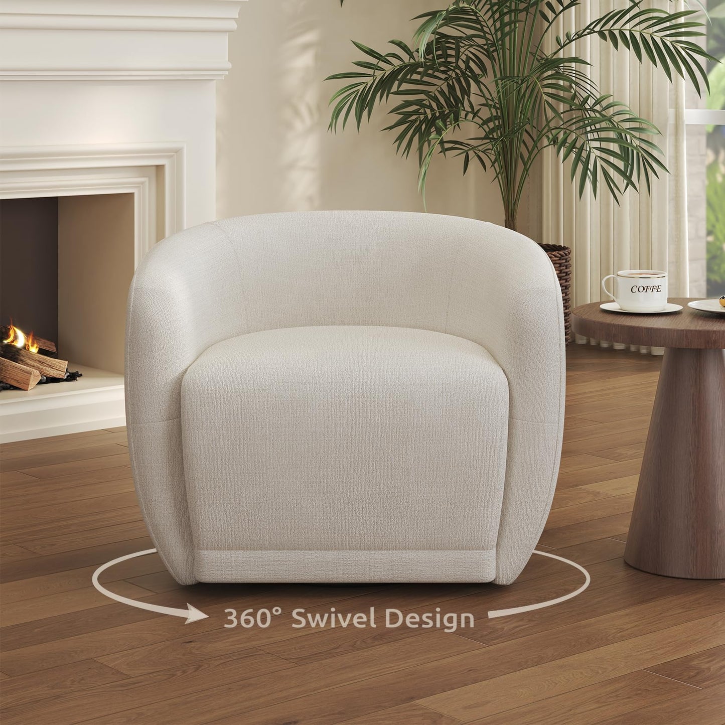 Leyu&Hafort Swivel Accent Chair, Upholstered Reading Armchair, Modern Living Room Chair, Club Living Room Chair for Bedroom, Office, Study, Apartment (Beige)