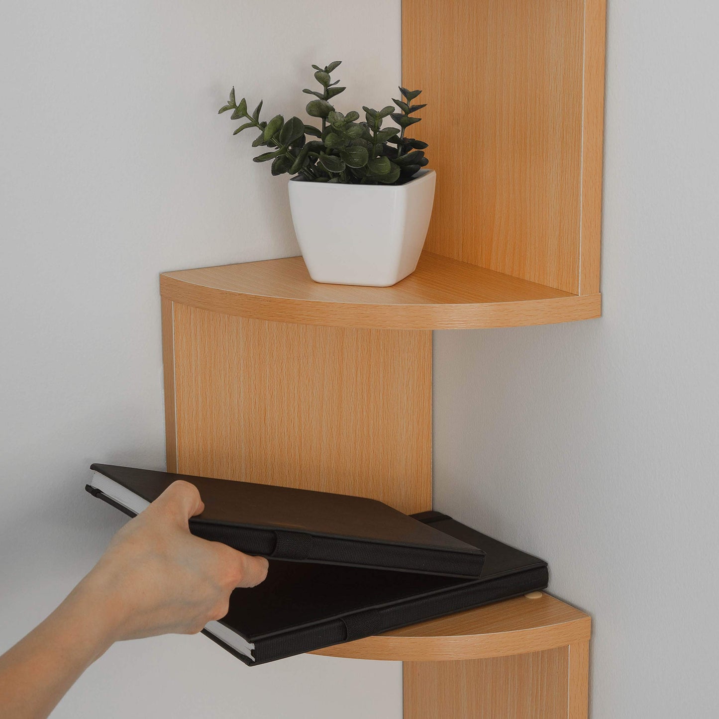 Danya B XF11035BH Large Decorative 5-Tier Corner Floating Wall Mount Display Shelving Unit - Beech Veneer