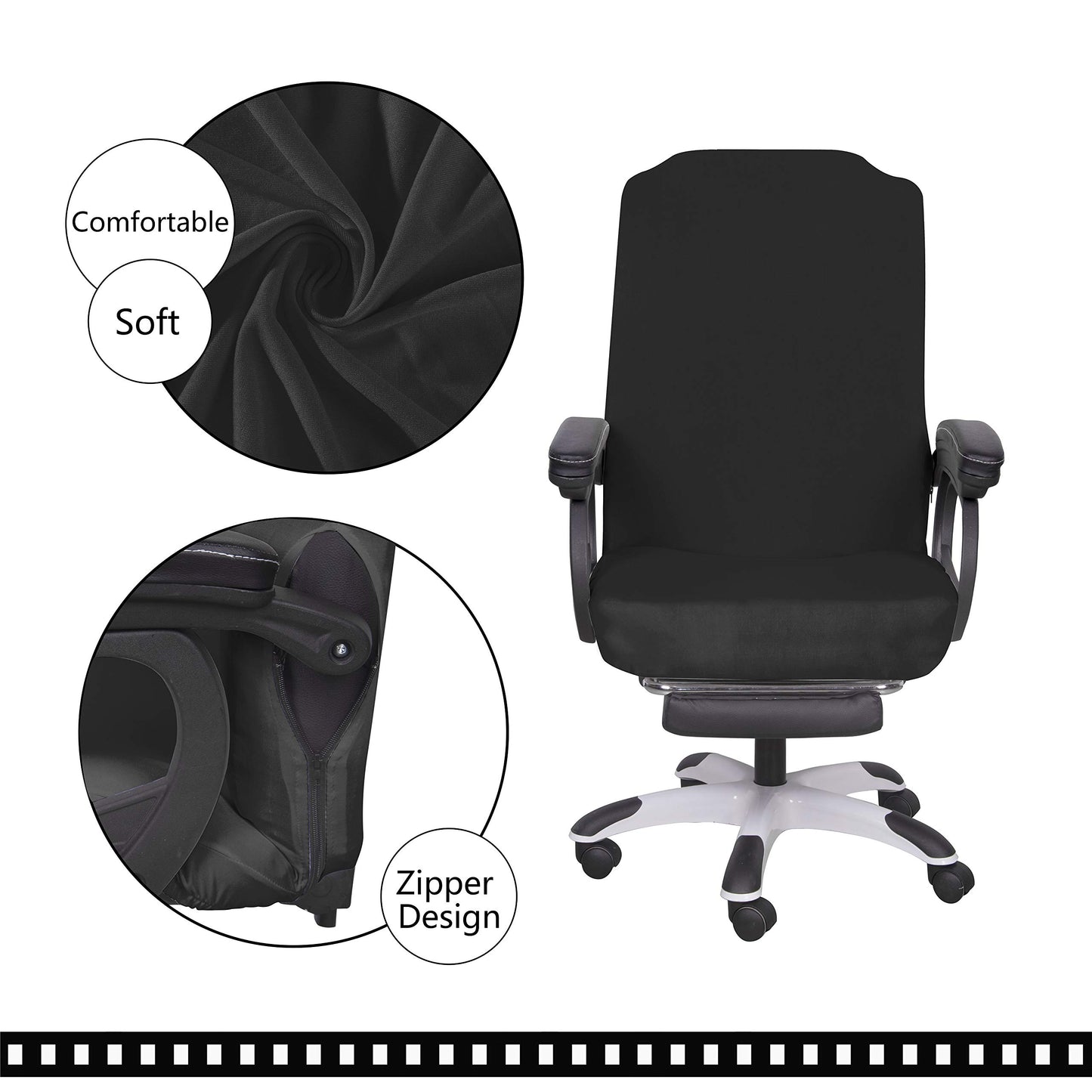 SARAFLORA Office Chair Cover- Medium, Black- Removable Computer Chair Cover for Office Chair with Zipper for Universal Rotating Chair Desk Chair Cover High Back Chair Seat Washable Protector for Pets