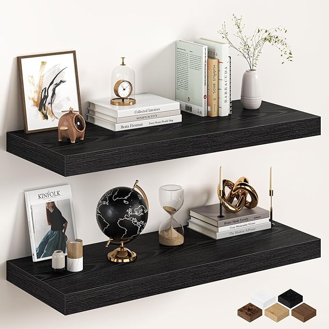 36Inch Black Floating Shelves for Wall, 12 Inch Deep Shelves for Bedroom