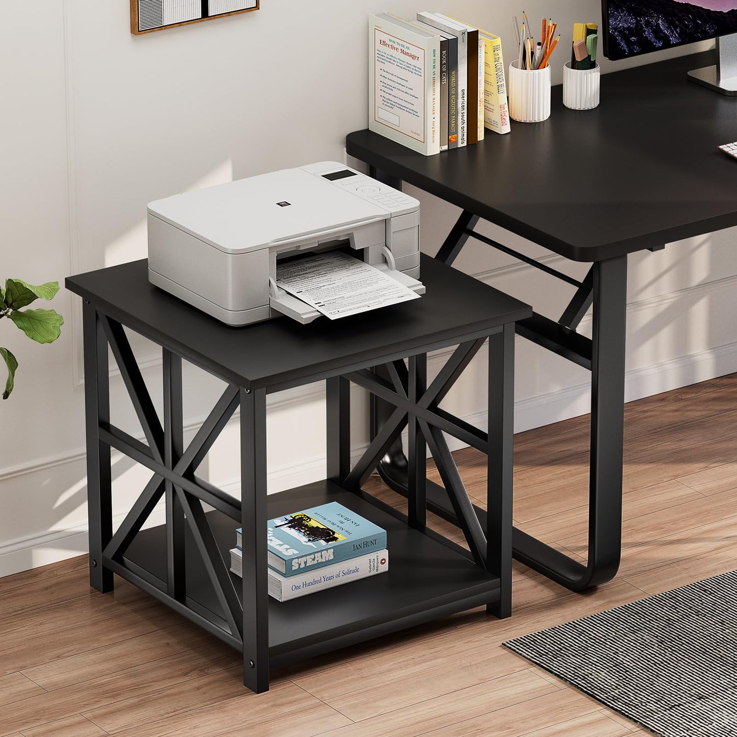 GreenForest End Table with 2-Tier Storage Shelf, 24 inch Large Side Table for Living Room, Modern Nightstand for Bedroom Bedside Office Farmhouse, Black