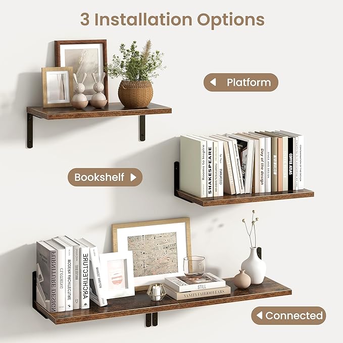 Fun Memories Deep Floating Shelves, 16W x 8D Floating Shelves Set of 2