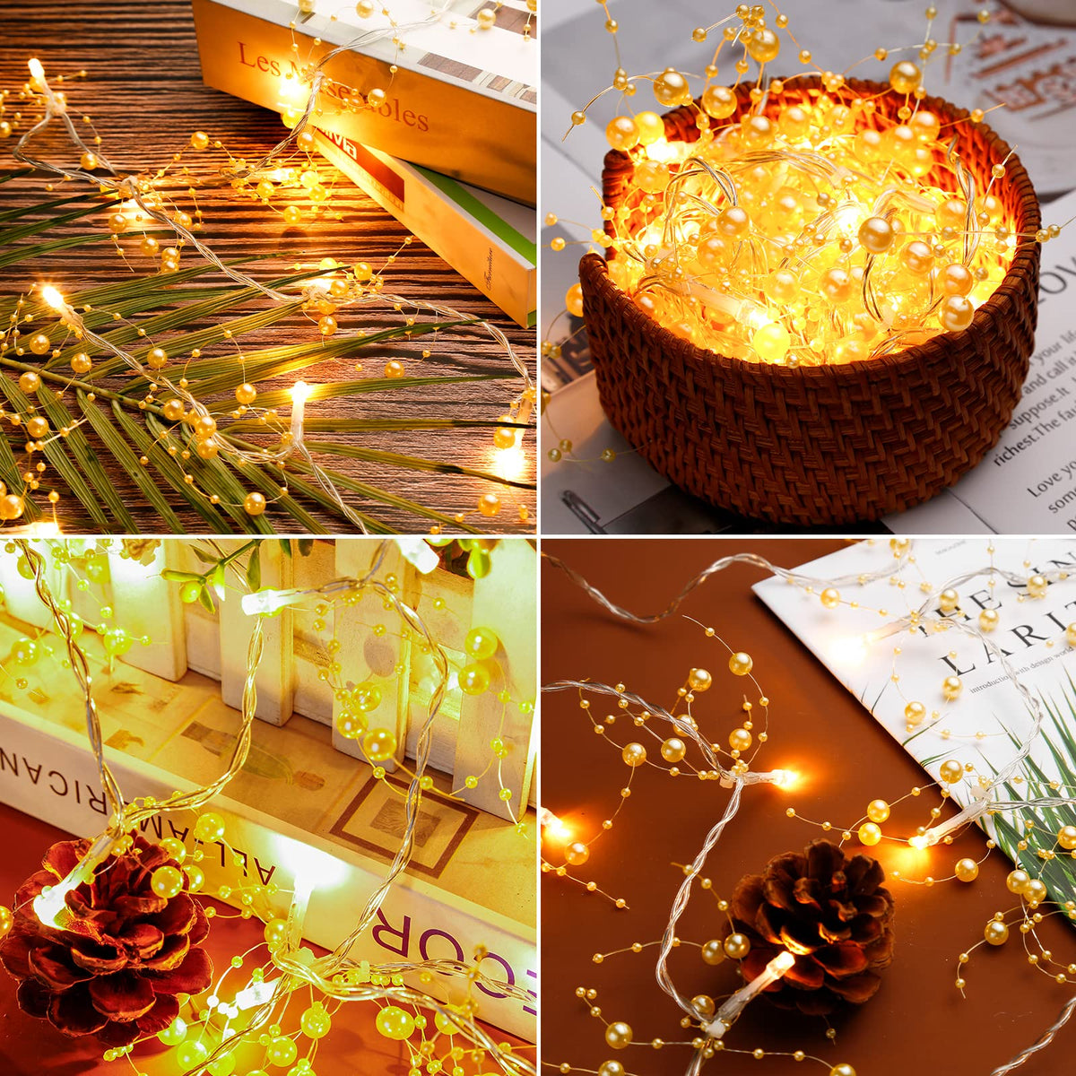 VERY100 Christmas Garland with Lights 8.3 FT Festival Lighted Berry Beaded Garland Christmas Decorations for Indoor Home Mantel Fireplace Holiday Party Decor(Gold)