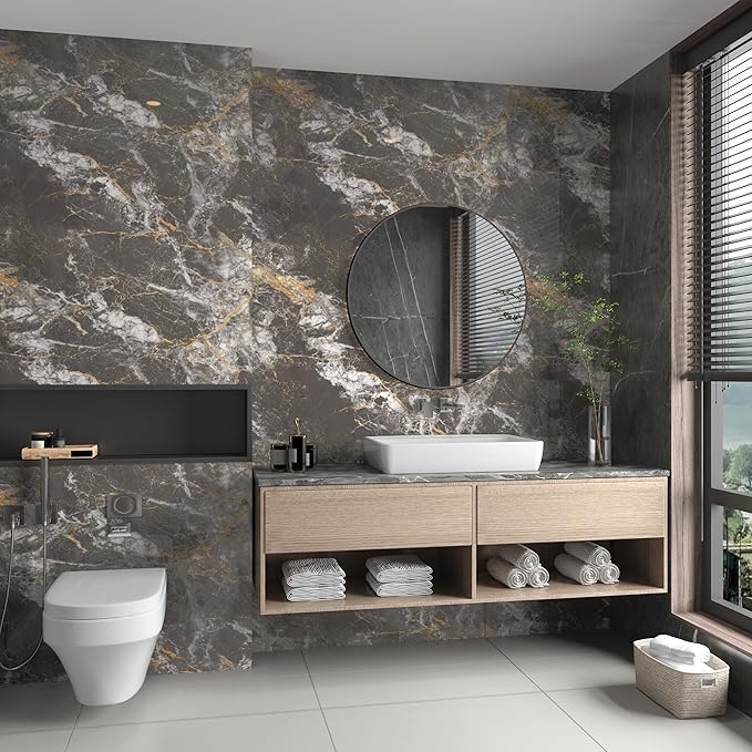 BAYYA 31.5"x80" Glossy Grey Marble Contact Paper