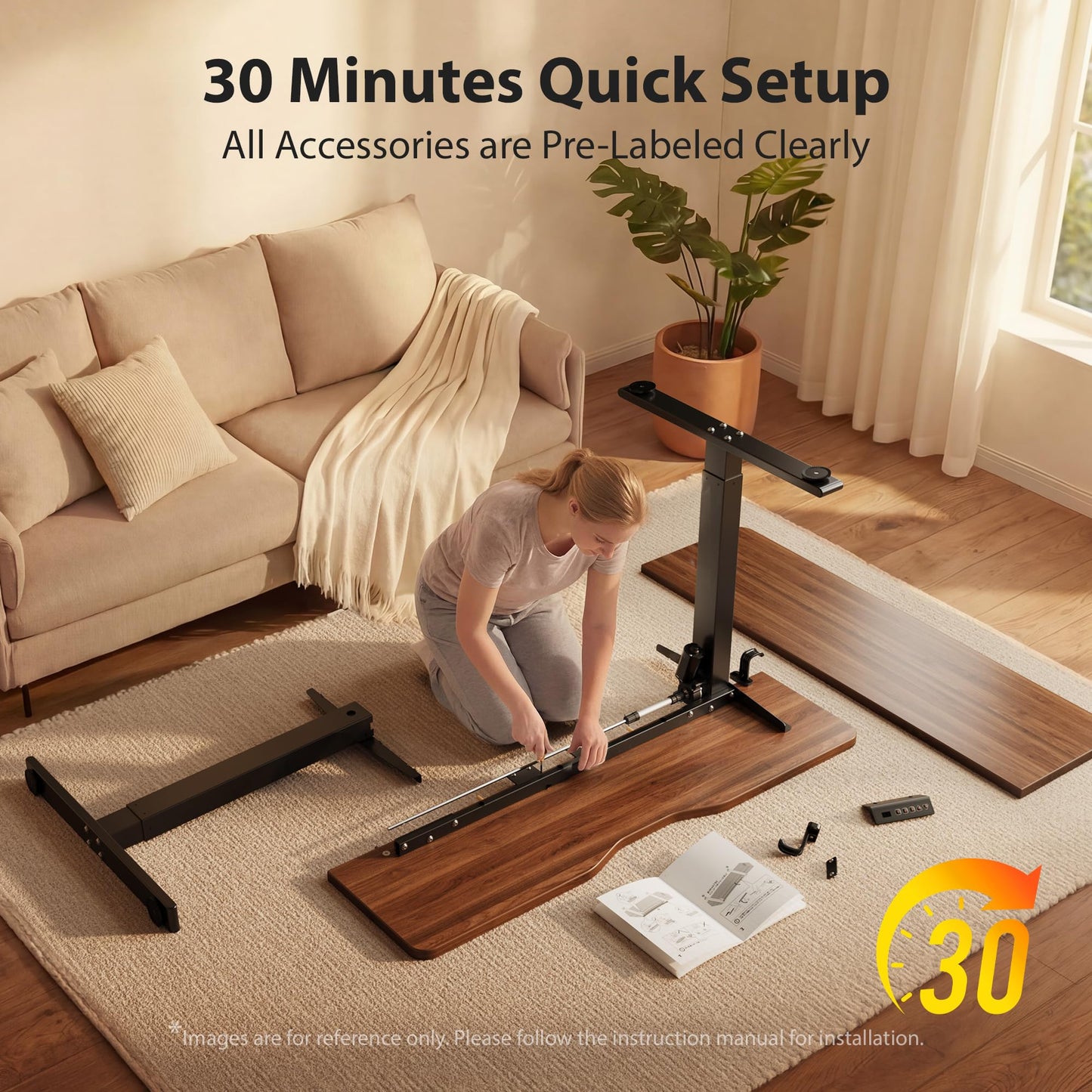 Cubiker Standing Desk, 40x24 Inches Sit Stand Home Office Desk, Electric Stand up Desk, Adjustable Desk with Splice Board, Black Frame/Black Walnut Top