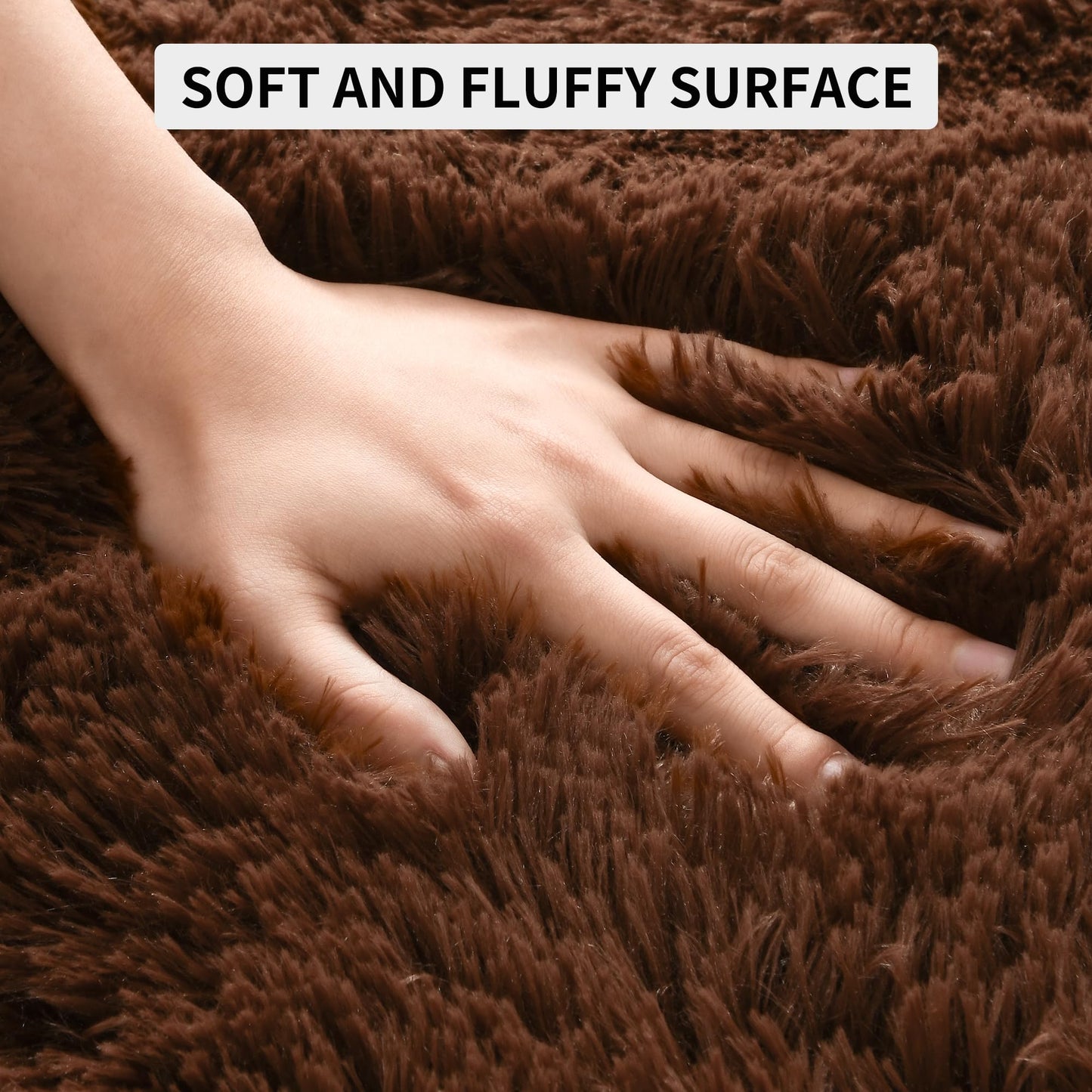Tepook Super Soft Fluffy Rug for Bedroom, Modern Shaggy Fuzzy Kids Rugs for Living Room, Plush Indoor Nursery Home Decor Dorm Carpet with Non-Slip Bottom, Brown, 4 X 6 Feet