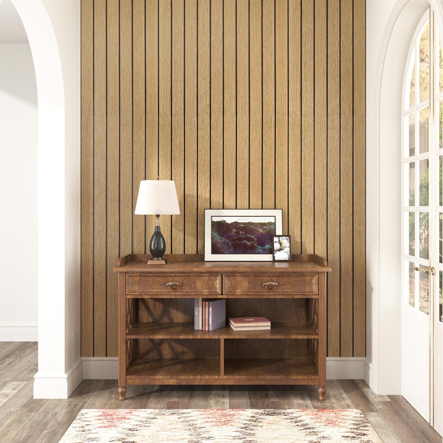 STICKEEP Brown Peel and Stick Wood Panels 3D Textured Acoustic Faux Wood Wall Slat Panel Self Adhesive Soundproof Walnut Wooden Slatted Panel Wallpaper for Bedroom Ceiling Office Studio 11.8"x118"