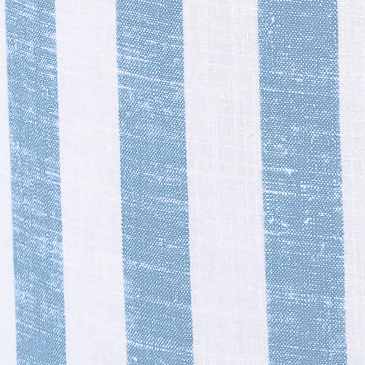 Tov Furniture Dex Pastel Blue Striped Linen Round Ottoman with Wooden Base