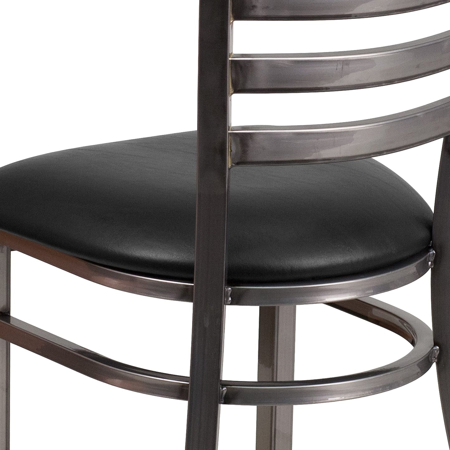 Flash Furniture HERCULES Series Clear Coated Ladder Back Metal Restaurant Chair - Black Vinyl Seat