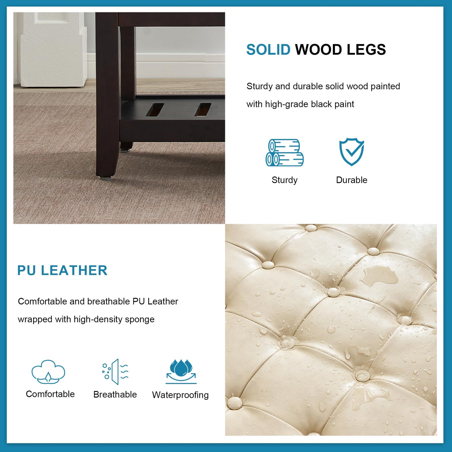 UDAX 44" Entryway Bench with Shoe Storage, End of Bed Bench, Upholstered Ottoman Storage, 500 LBS Capacity for Entryway, Living Room, Hallway
