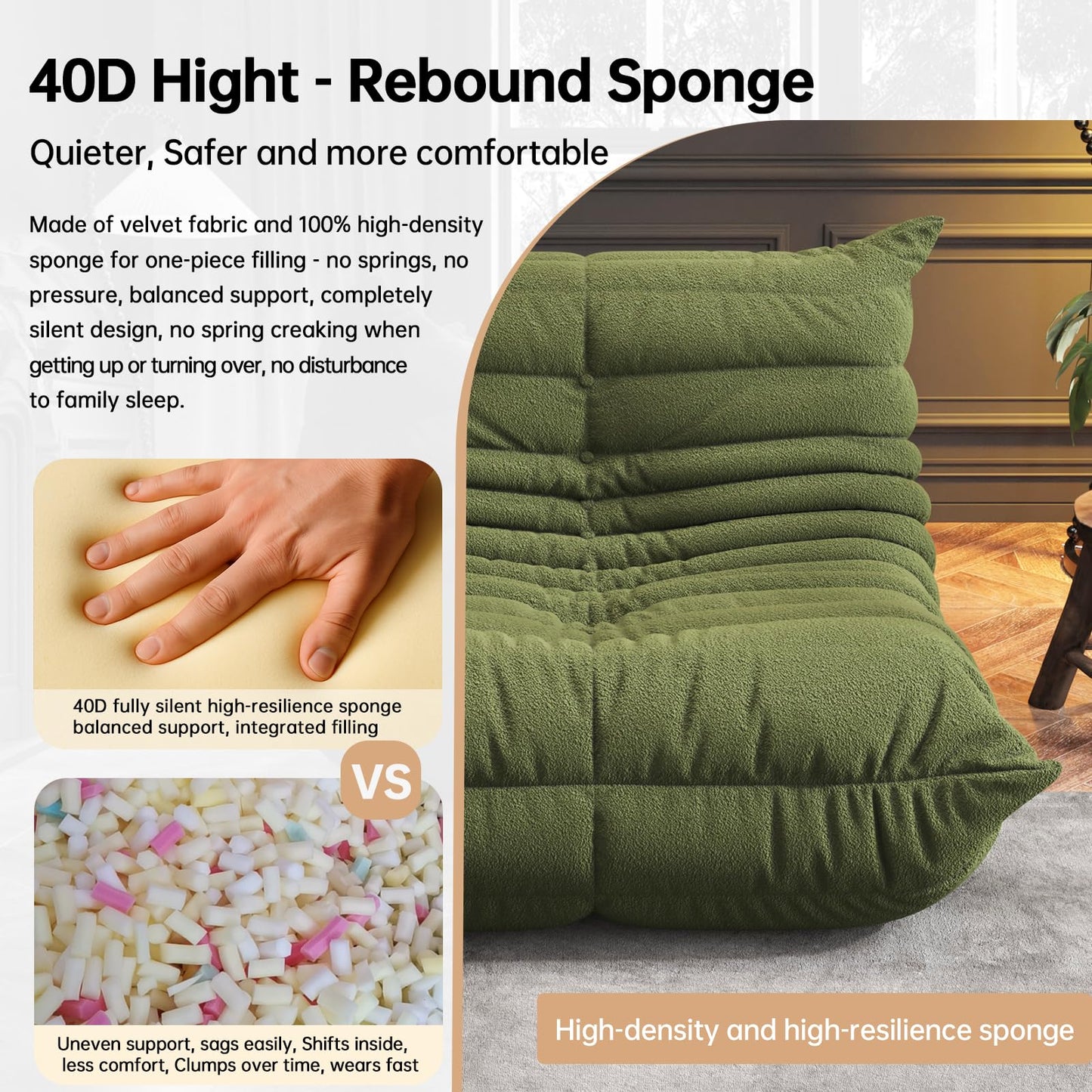 WHGBJA Bean Bag Chair for Adults, Lazy Bean Bag Sofa for Bedroom, Living Room, Reading, Gaming Floor Sofa Chair, Boneless, Comfy