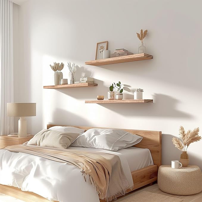 YYWUOJJ Wood Floating Shelves for Wall Decor, Rustic Wall Shelves for Bedroom