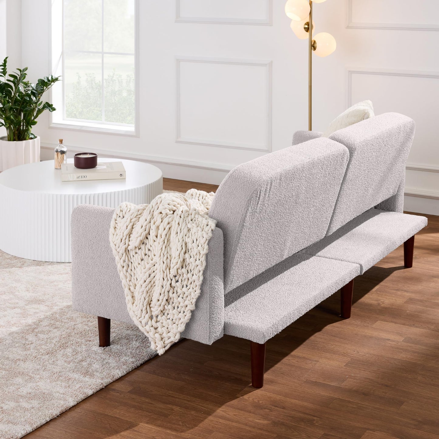 Best Choice Products 77" Mid Century Modern Boucle Loveseat Sofa, Couch, Convertible Sofa Sleeper Bed w/Real Wood, Removable Armrest - Frost Gray