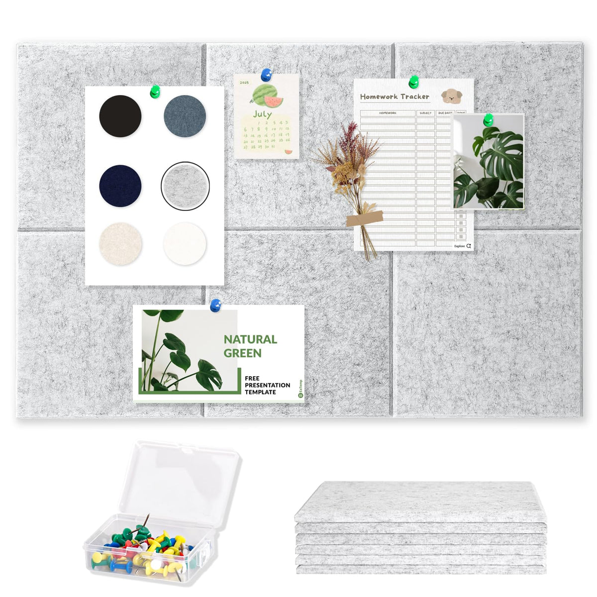 Large Cork Board Tiles for Wall with Push Pins, Removable 36" x 24" Bulletin Board Sets, Adhesive Pin Board | Magrowill 6 Packs Felt Panels for Interior Wall Decor