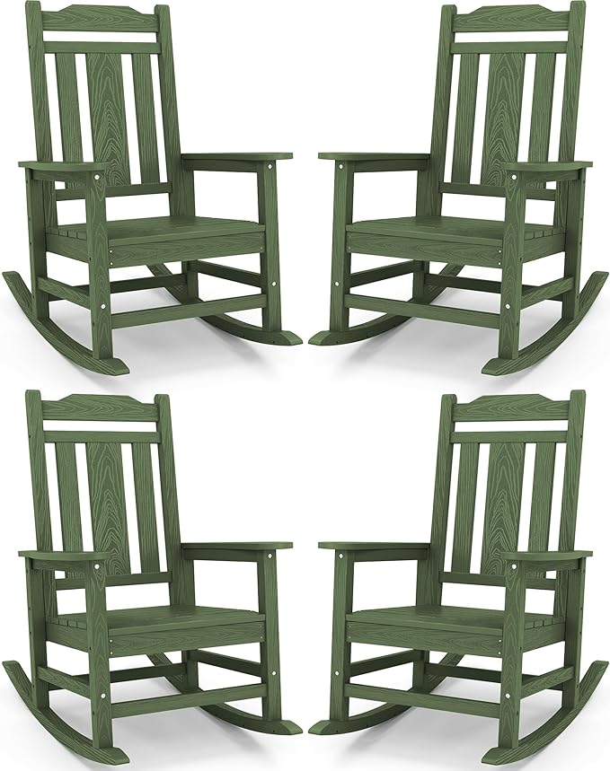 SERWALL Oversized Rocking Chair Set of 4 Outdoor, HDPE Outdoor Rocking Chair