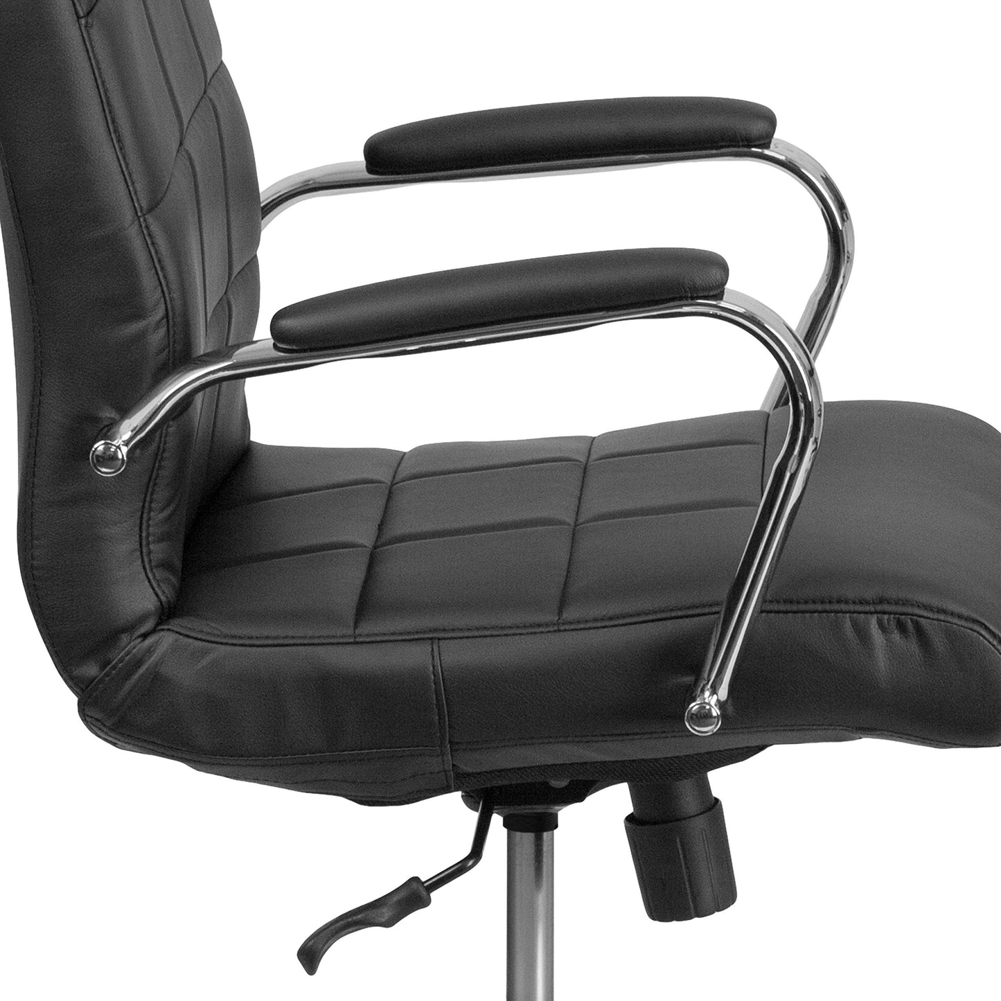 Flash Furniture Vivian Mid-Back Swivel Vinyl Upholstered Desk Chair with Padded Seat and Armrests, Adjustable Height Padded Office Chair, Black/Chrome