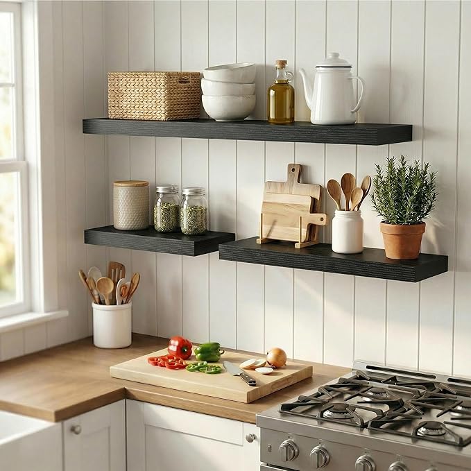 12 inch Deep Floating Shelves for Wall, 24 inch Wide Engineered Wood Wall