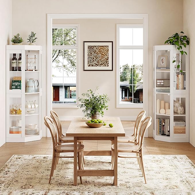70''H Tall Corner Cabinet with Glass Doors, Farmhouse Storage Cabinet with 4