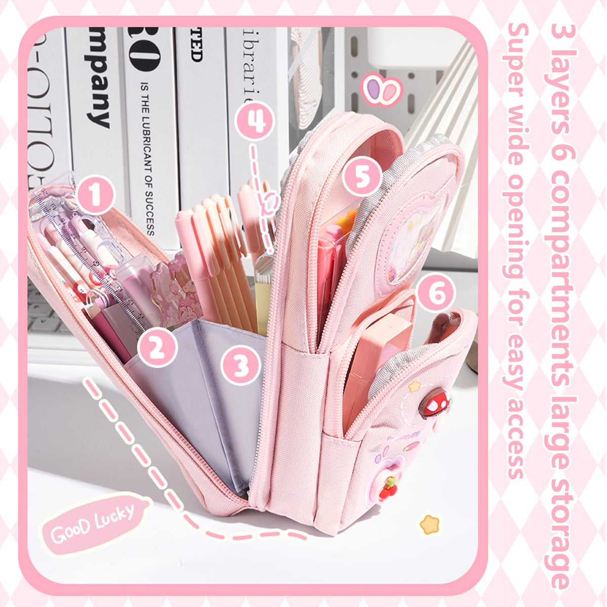 UINSUE Mini Backpack Pencil Case Art Marker Storage Canvas Makeup Pocket Small Gadget Bag Organizer Random Free of Highlighters (Cherry Pink)