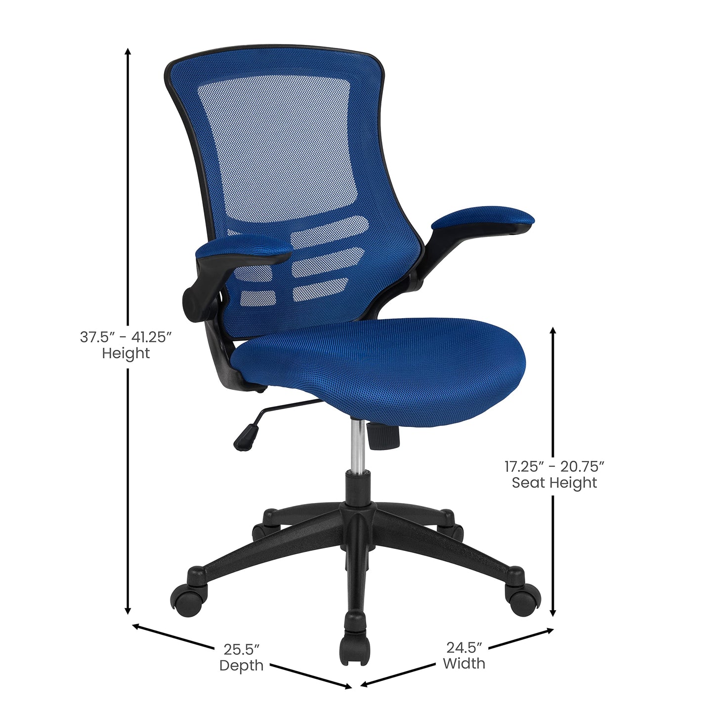 Flash Furniture Kelista Mid-Back Blue Mesh Swivel Ergonomic Task Office Chair with Flip-Up Arms