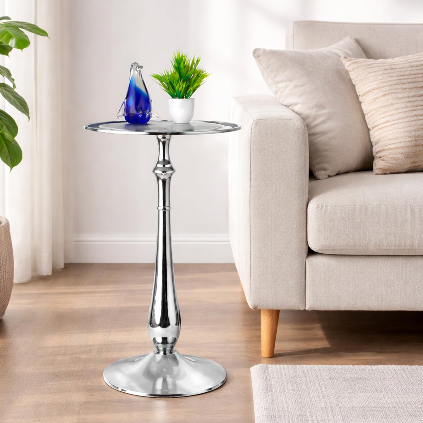 End Table for Living Room, Modern Side Table for Sofa & Bedroom, Aluminum Lightweight & Durable Metal Bedside Table, Rust Resistant Compact Corner Table for Home & Office - Silver