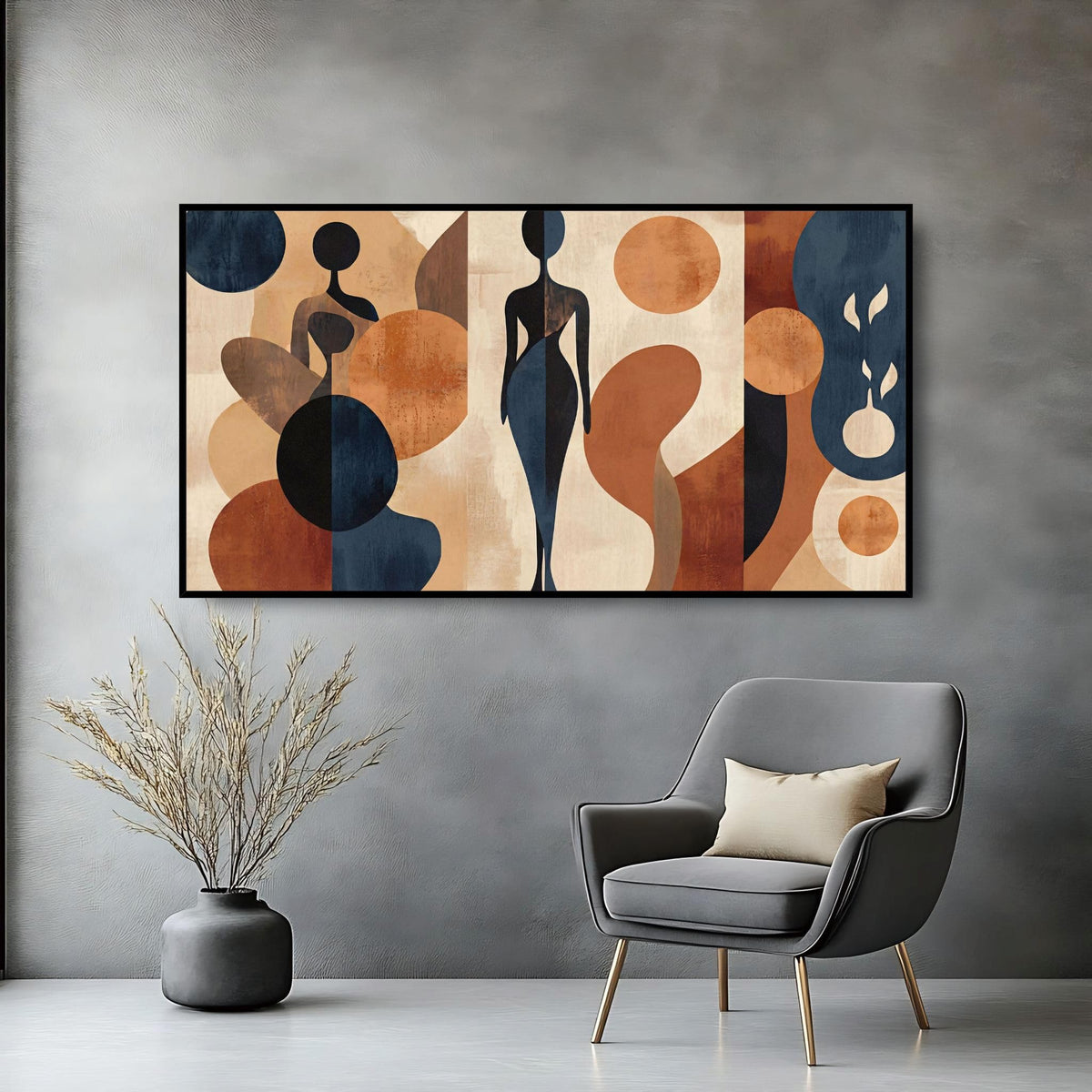 Large Wall Art for Living Room Bedroom Office Entryway, Blue Gold Abstract Modern Luxury Framed Crystal Porcelain Wall Decor, Waterproof Easy Clean Artwork for Home Hotel Restaurant Bar 24x48 Inch