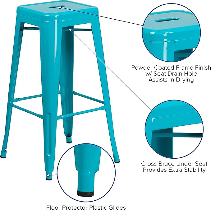 Flash Furniture Kai Commercial Grade 4 Pack 30" High Backless Crystal Teal-Blue