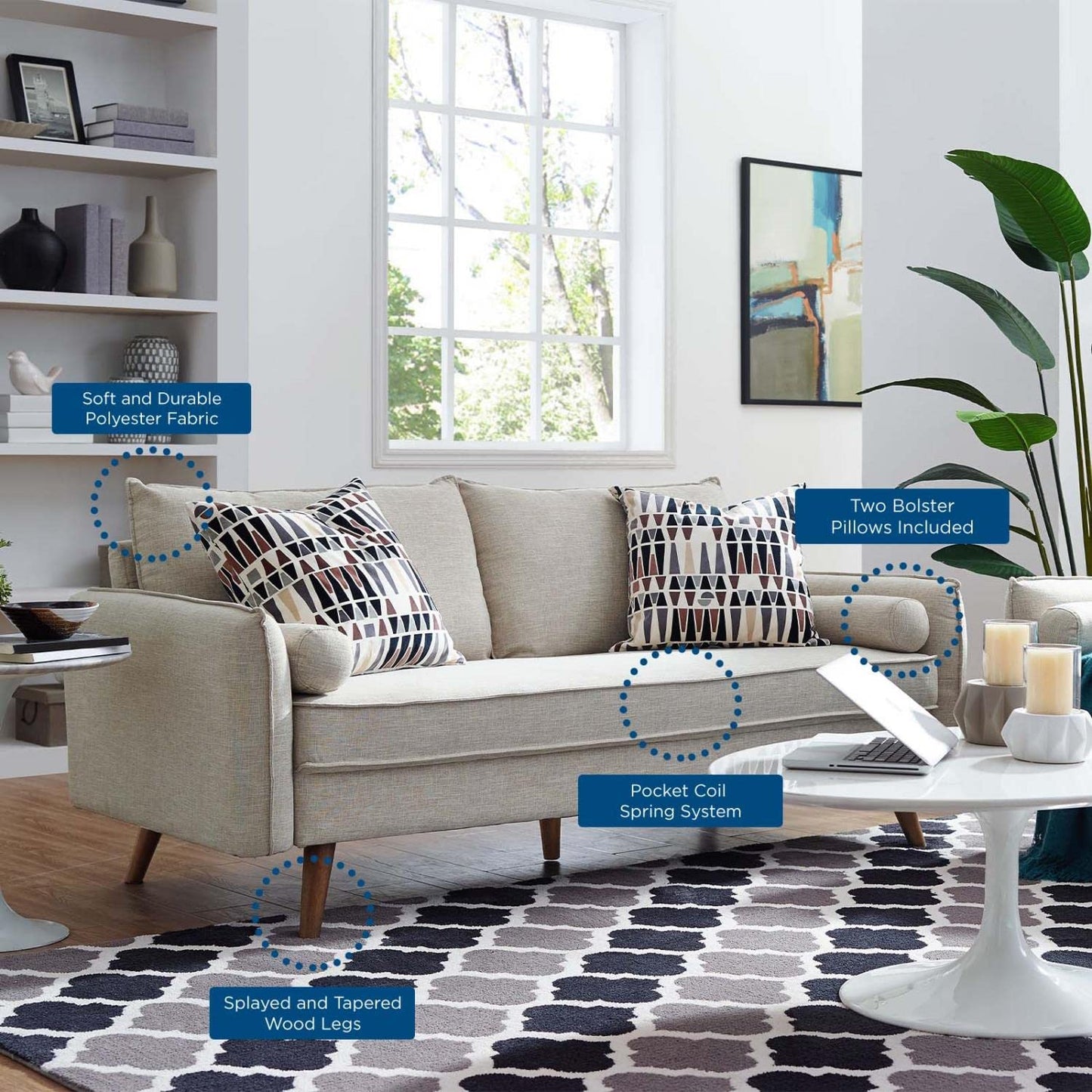 Modway Revive Contemporary Modern Fabric Upholstered Sofa In Beige