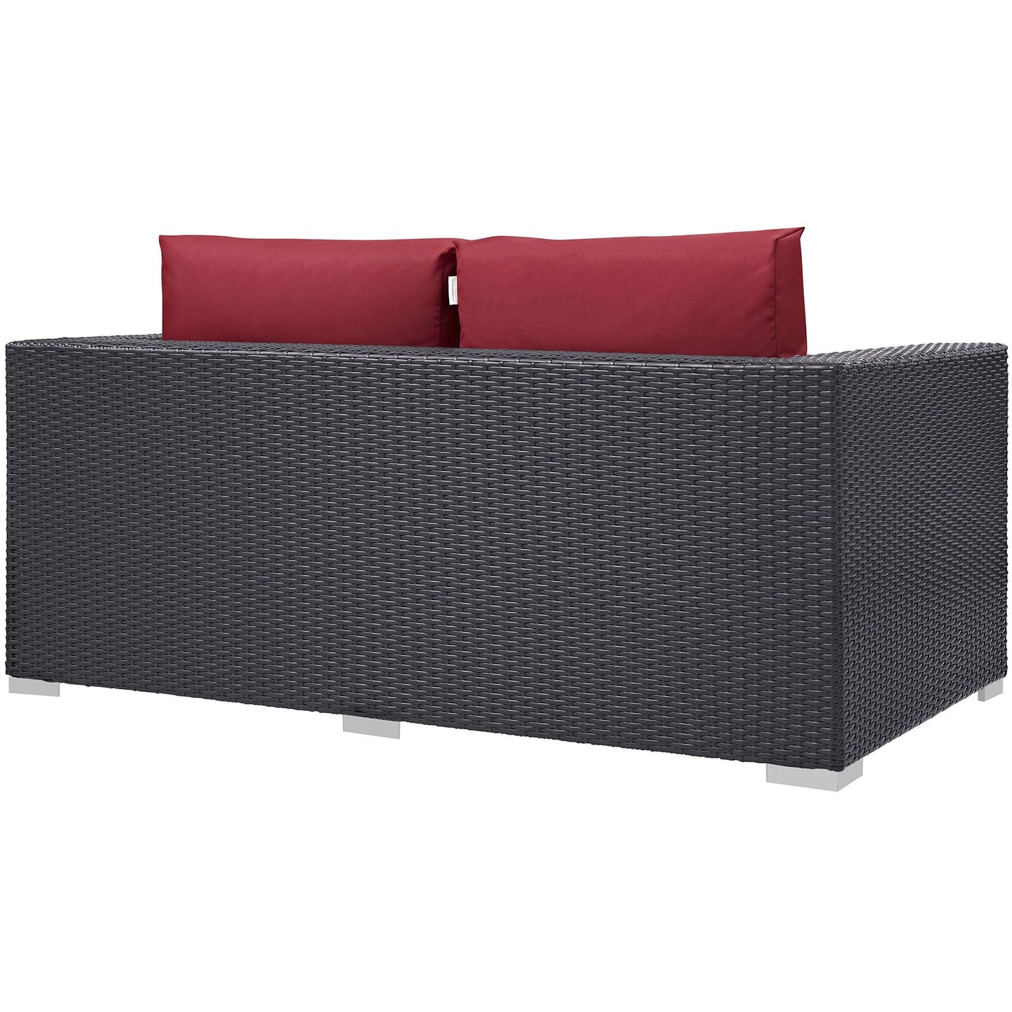Modway Convene Wicker Rattan Outdoor Patio Loveseat with Cushions in Espresso Red