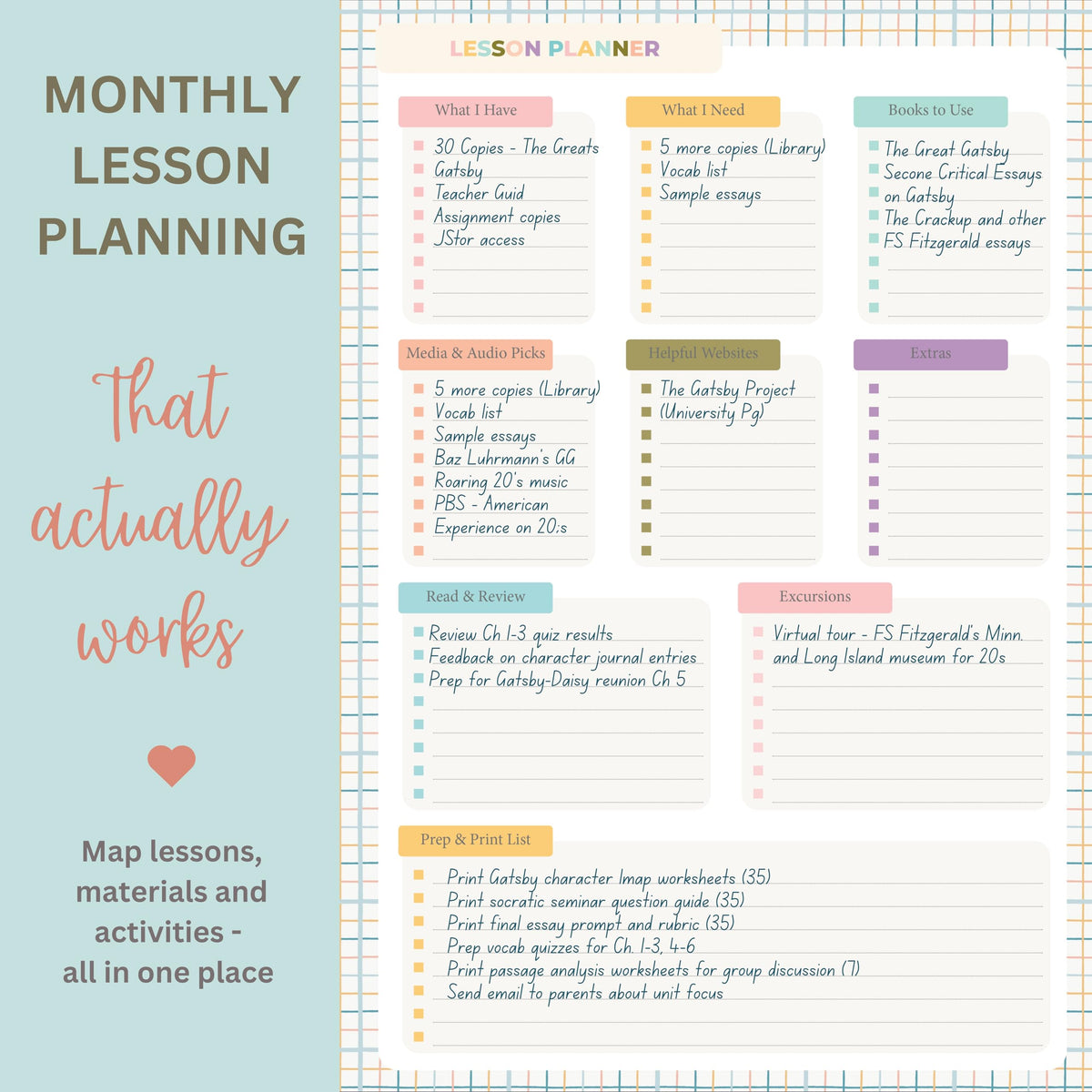 Undated Teacher Planner 8.5 x 11-12 Months & 52 Weeks | Colorful Checkerboard Cover | Monthly & Weekly Lesson Plan Book with Stickers, Storage Pocket & Snap-In Bookmark | Classroom Organizer